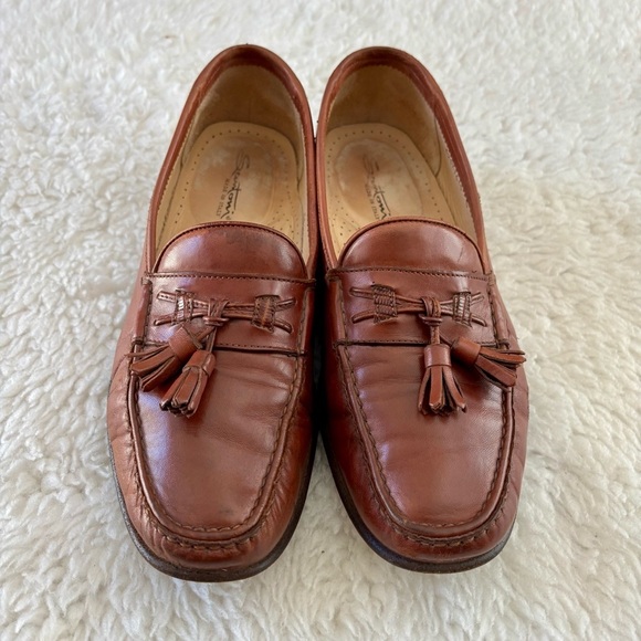 Santoni Chestnut Leather Tassel Loafers size 9 D main image 8